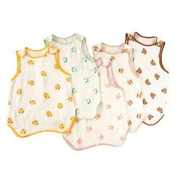 2024 Baby Crawl Cotton gauze Sleeping bag Sleeveless vest for newborn children Anti-kick Baby Summer thin in stock