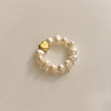 Fine Shell Pearl Heart Ring 18K Gold Filled Plated 925 Sterling Silver Fashion Vintage Surprise Adjustable Jewelry for Women