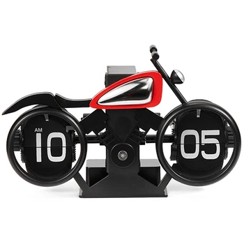 Creative American Mechanical Quartz Pendulum Clock New Desktop LCD Luminous Resin Motorcycle Shape Page Turning Clock