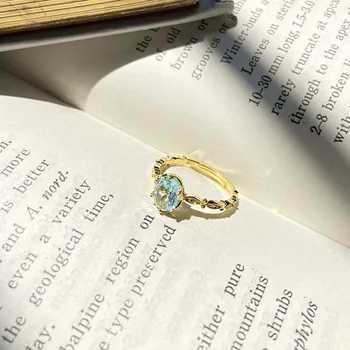 Luxury jewelry gold plated 925 sterling silver oval blue zircon sapphire adjustable women ring
