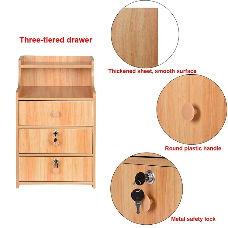 Простой столик для спальни, ночная тумбочка, журнальный столик с 3 выдвижными ящиками и шкафом с замком, современный минималистичный прикроватный шкаф для хранения