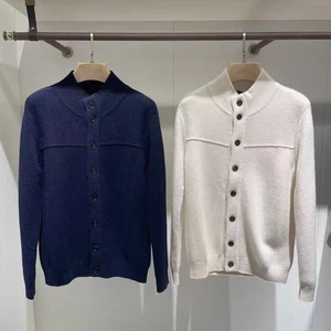 Men's Cashmere Buttoned Sweater Padded Coat Casual Slim Customizable Color