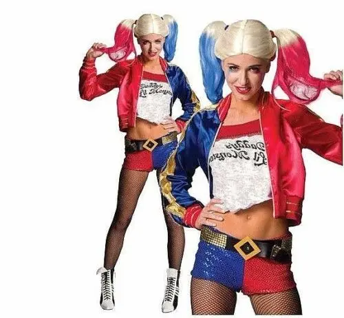 Harley Quinn Ladies Fancy Dress Suicide Squad Halloween Womens Villain Costume 