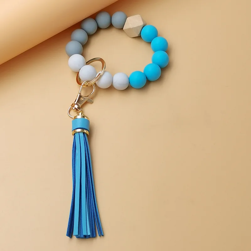 Ft275 Women Silicone Key Ring Bracelet Keychain Wristlet Silicone Bead