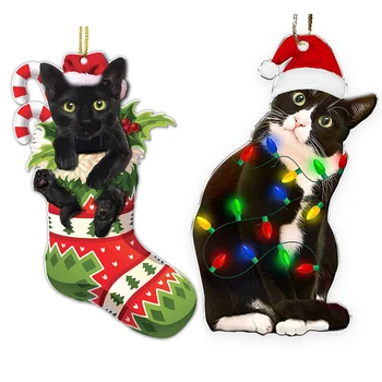 Hanging Acrylic Cats Dogs Pendants Custom Christmas Ornaments For Christmas Tree Decorations