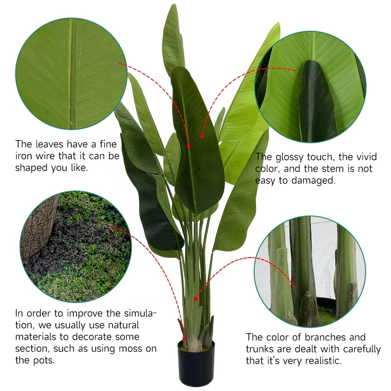 Traveler's Madagascar Palm Tree Greenery Decor Tropical Faux Traveller Banana Leaves Bonsai Faux Tree Artificial Plant