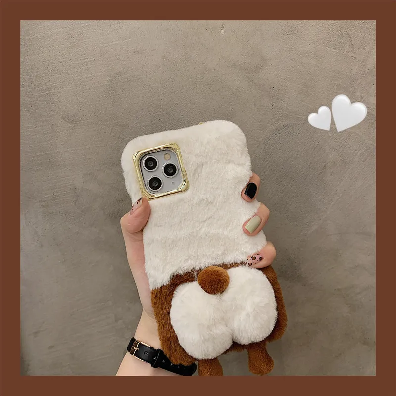 Autumn/Winter Furry Corgi Butt Warm and Shockproof Mobile Phone Case For iPhone 11 12 13 14 15 16 Pro Max Plus For Dog Person