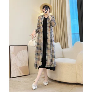 Women's Pleated Coat - Elegant Plus-size Fashionable Printed Trench Coat Wholesale - Custom Orders Accepted