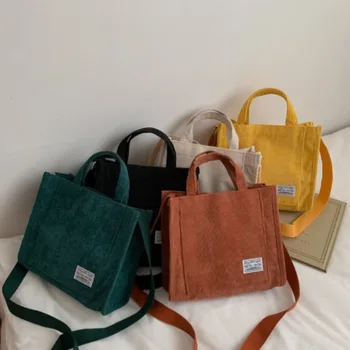 Eco-Friendly Corduroy Shoulder Bag - Vintage Style, Multiple Pockets, Durable and Stylish Corduryoy Tote Bag Large Capacity
