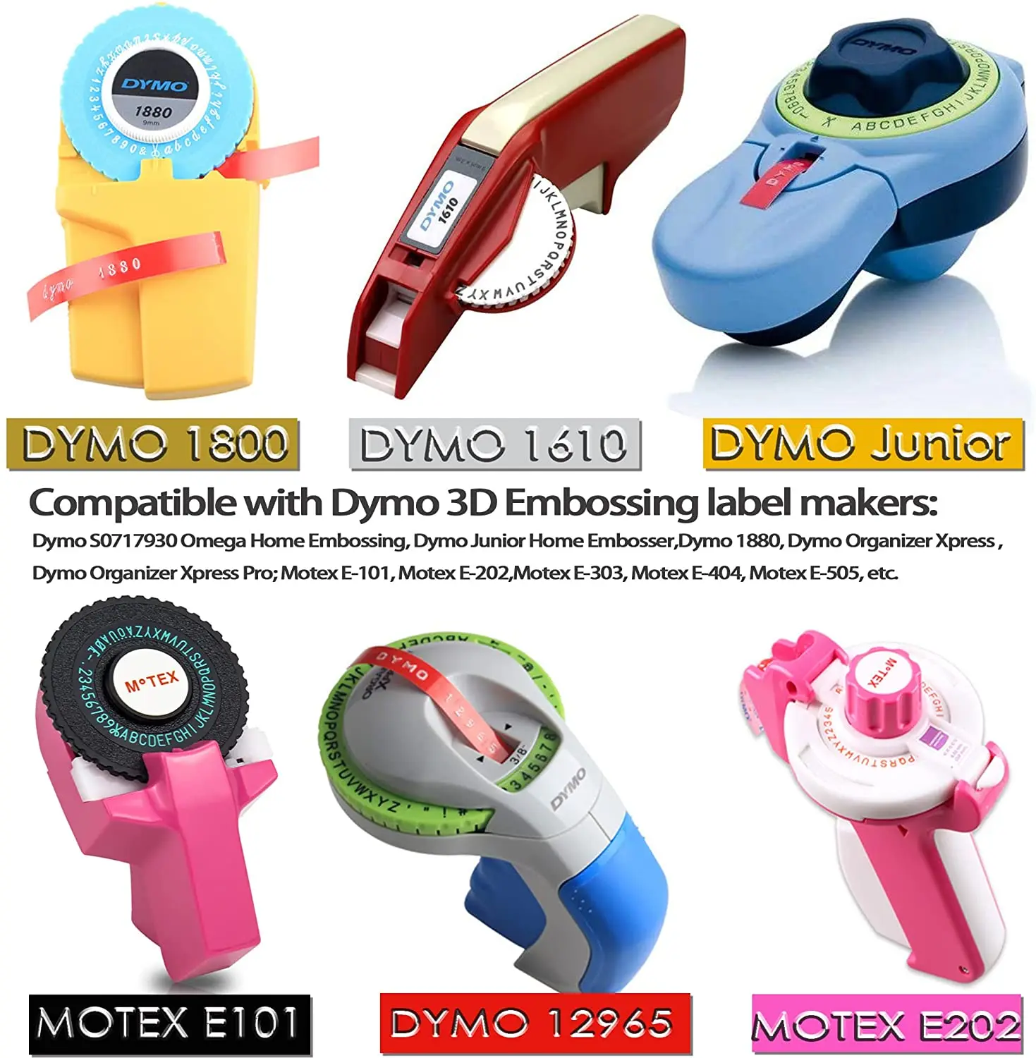 7 pack compatible for Dymo 3D embossing tape 9 mm*3 m for Dymo Omega and  Junior label embossing machine for home use maker