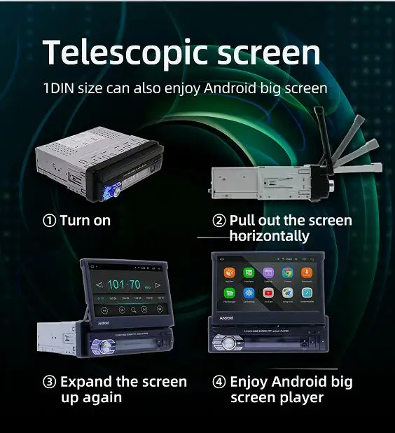 1 Din Android Car Radio 7 Inch Retractable Car DVD Player Universal Car Stereo Radio System MP5 Player With BT WIFI GPS