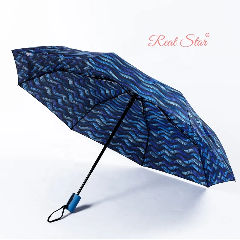 Happy Swan China Factory Auto Open and Close 3 Folding Printing Umbrella