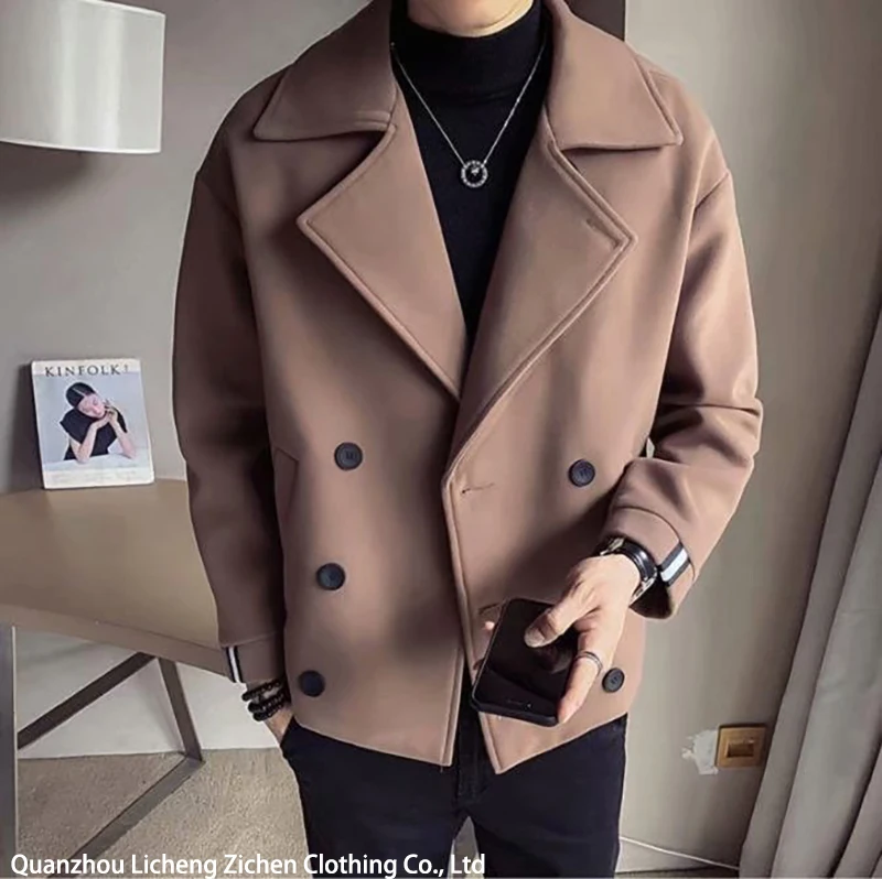 Trendy Brand Autumn Winter New's Cropped Jacket mens Korean Style Casual Fashion Woolen Overcoat Warm Net Red Version For_voghion.com