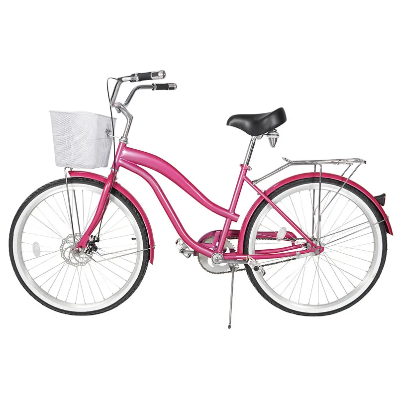 Vélo hybride vintage 28 pour femmes, accessoire de randonnée rose