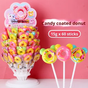 Donut Shaped Lollipop Stand Bulk Small Shop Fruit Flavored Hard Soft Candy Halal Certified Snacks for Children's Leisure