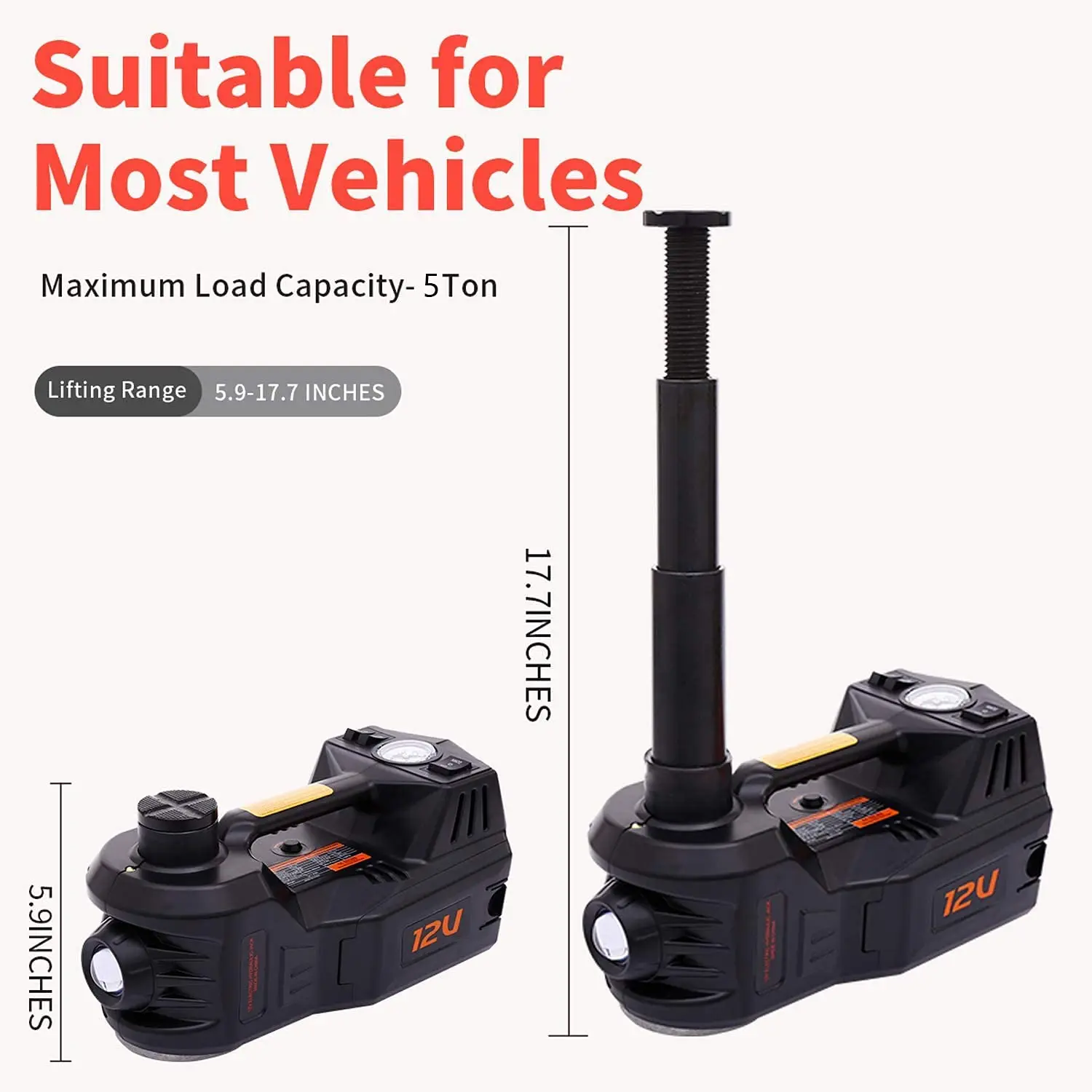 DC12V 5 Ton Electric Car Jack with Impact Wrench and Tire Inflator Pump 3 in 1 Portable Car Jack - view 6