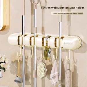 Single-Tier Wall-Mounted Mop Clip Plastic Bathroom Door Storage Rack Tool for Hanging Broom and Mop