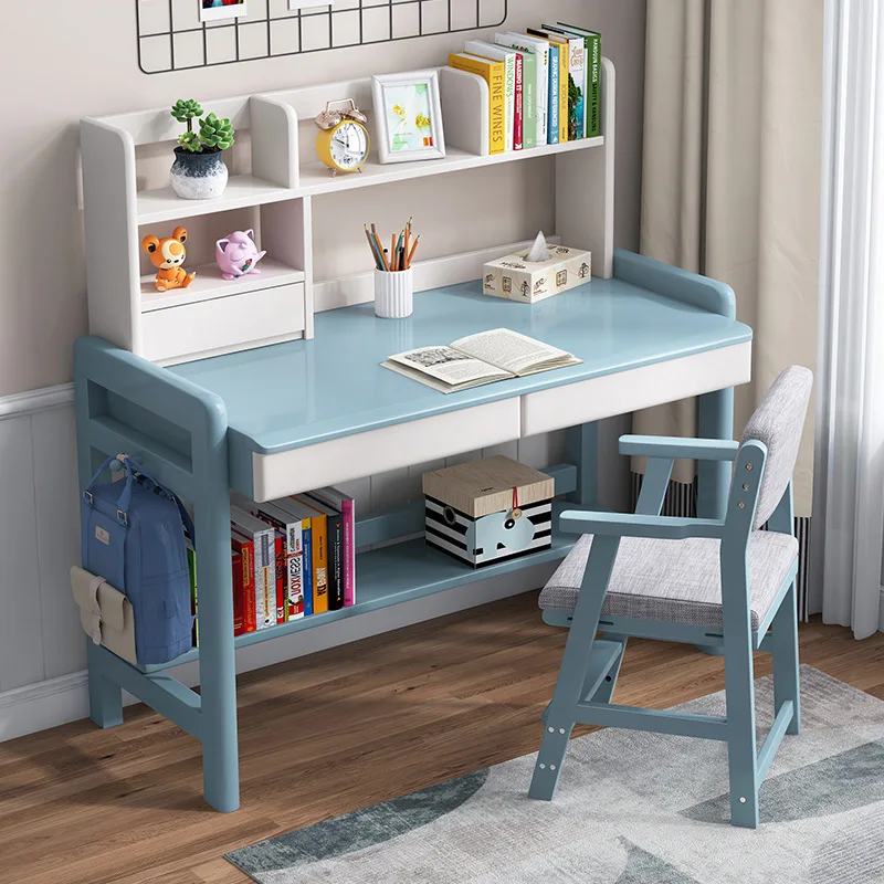 Large Desktop Bookshelf High Quality Solid Wood Single Seat Simple Design  Height Adjustable Children Writing Bedroom Desk