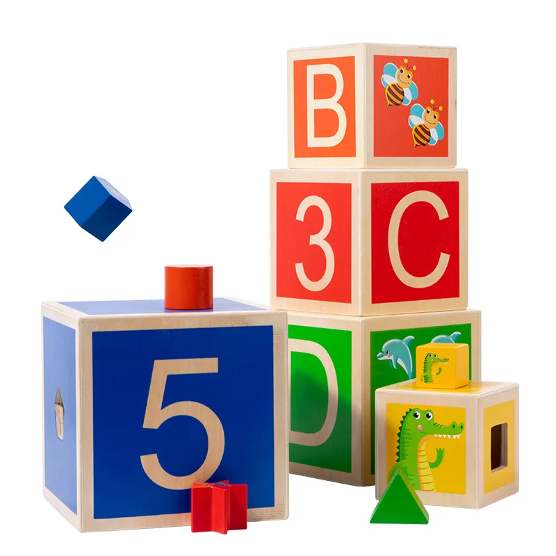 Montessori-Materialien Stapelbare Boxen, Lernwürfel, Bausteine für 2 Jahre alte Babys, Frühkindliche Lernspielwaren zum Sortieren und Stapeln