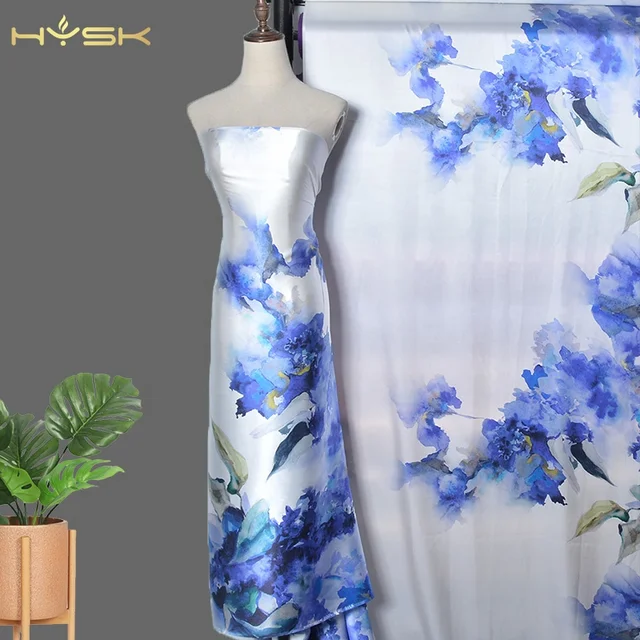 HYSK natural 100% Mulberry Silk Satin Fabrics Meter designer ankara fransawi italian abstract rolls Printed for Evening Dress