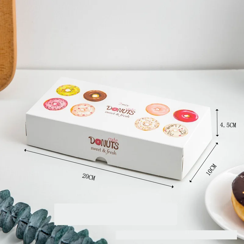 Donut packaging box Baked bread dessert box white cardboard Paper printed doughnut disposable packaging box details