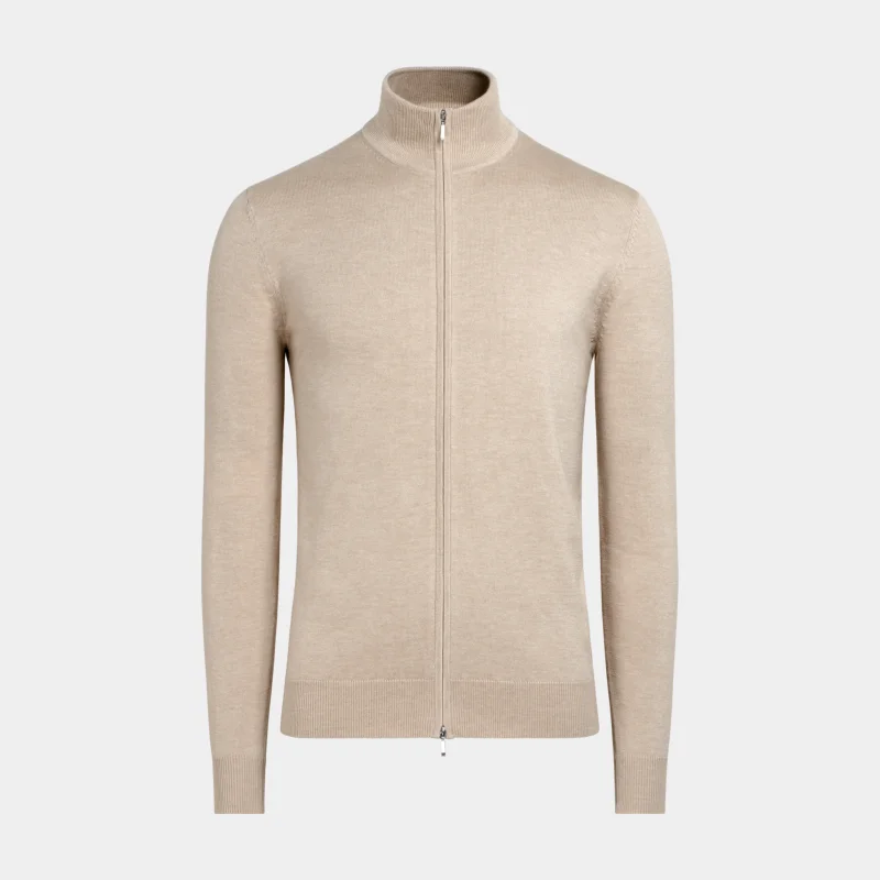 Sleeve Cardigan Sweater Coat Knit Sweater Winter  Men Zipper Sweater Light Brown