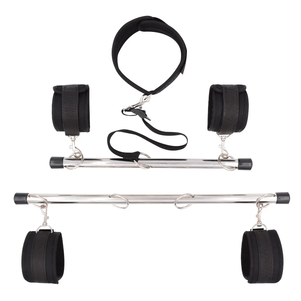 BDSM Training Tools Limb Bondage with Metal Bar Handcuffs Ankle Cuffs Hand Foot Restraint Adjustable Leg Spreader Bar for Sex