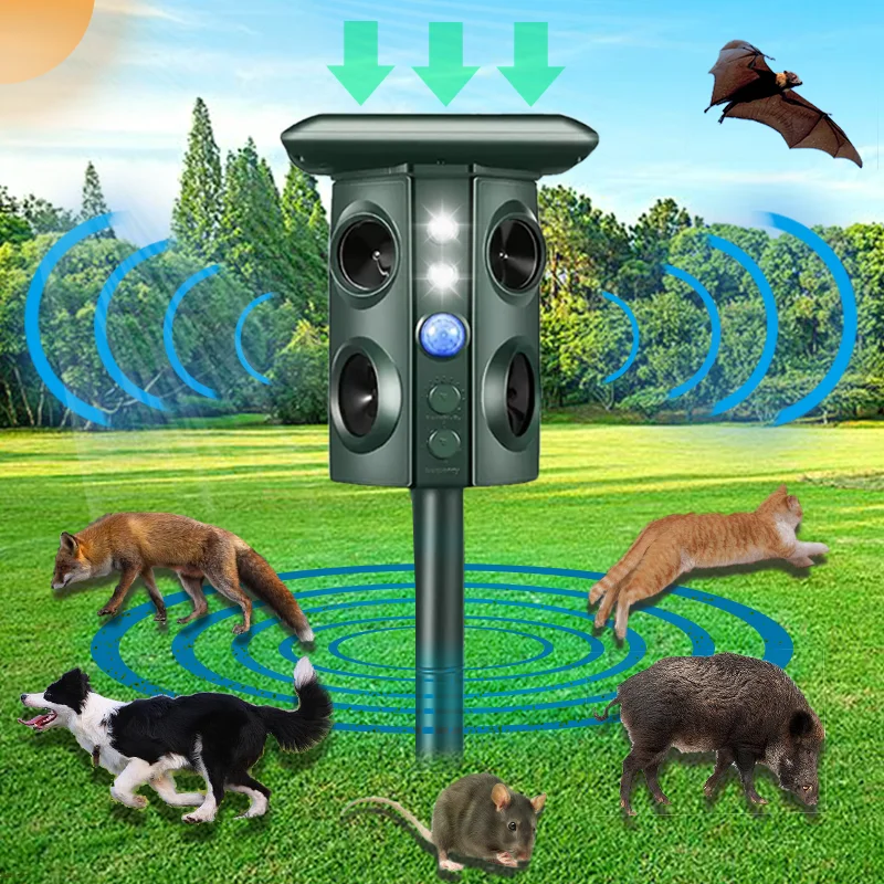 SAIJZEK Wholesale Outdoor Solar Powered Animal Control Ultrasonic Snake Rodent Mouse Repeller Bat Repellent Cat Repeller