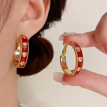 European American Retro Drip Oil Love Ear Ring Fashion Gold-Plated Female Joker Design Temperament Wholesale Hoop Earrings