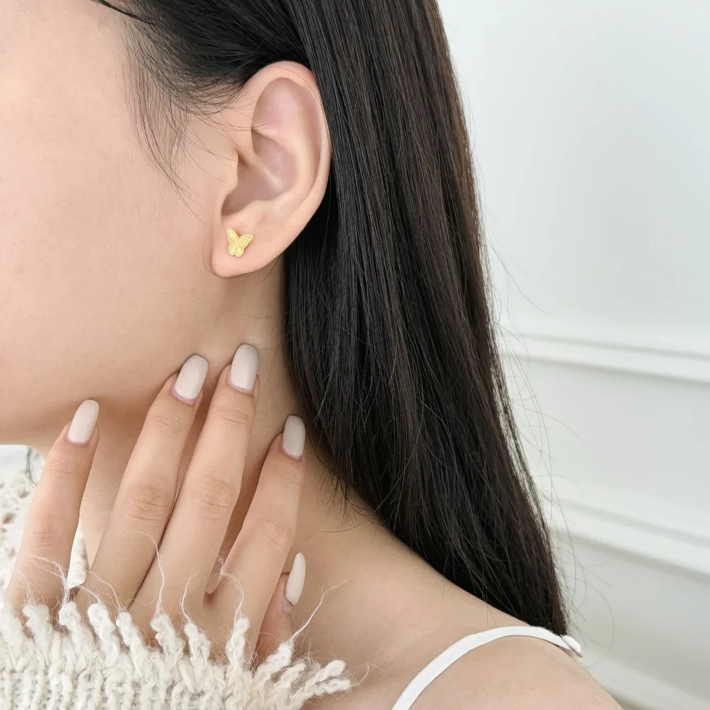 KAKODIY Unique Small 925 Sterling Silver Small Laser Textured Surface Butterfly Stud Earrings Women Daily Wear detail 10
