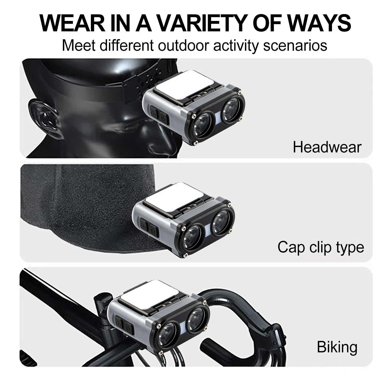 Motion Sensor Headlamp Waterproof Motion Hat Clip Flashlight Helmet Head Lamp Tent Light for Running Camping Outdoor Activities