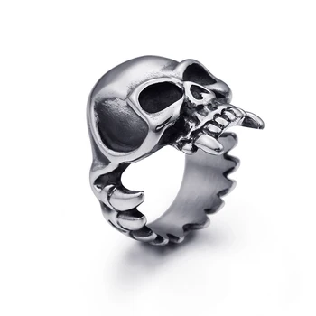 Fashion Casted Vintage Gothic Skull Tooth Ring Stainless Steel Men Jewelry