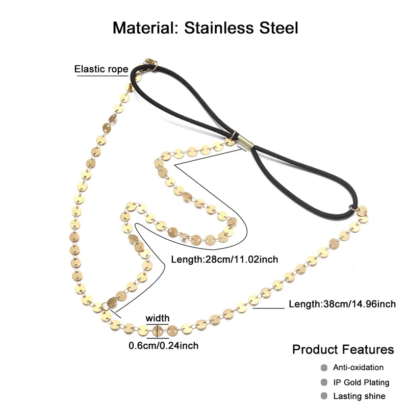 China Hair Accessories Jewelry Manufacturers Stainless Steel Gold Coin Charm Headbands For Women Girl 