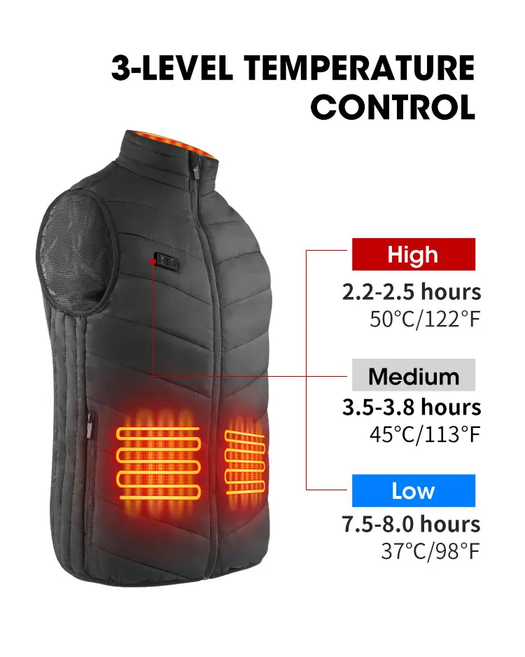 Classic Men's Heated Vest Sleeveless Vest Carbon Fiber 3 Level