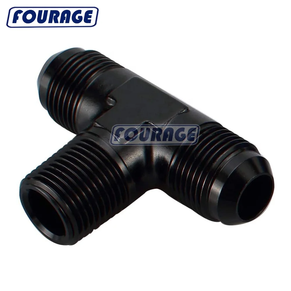 Automotive Parts Aluminum Alloy AN Flare Union Hose Tee T Fitting Adapter Male to NPT on Branch