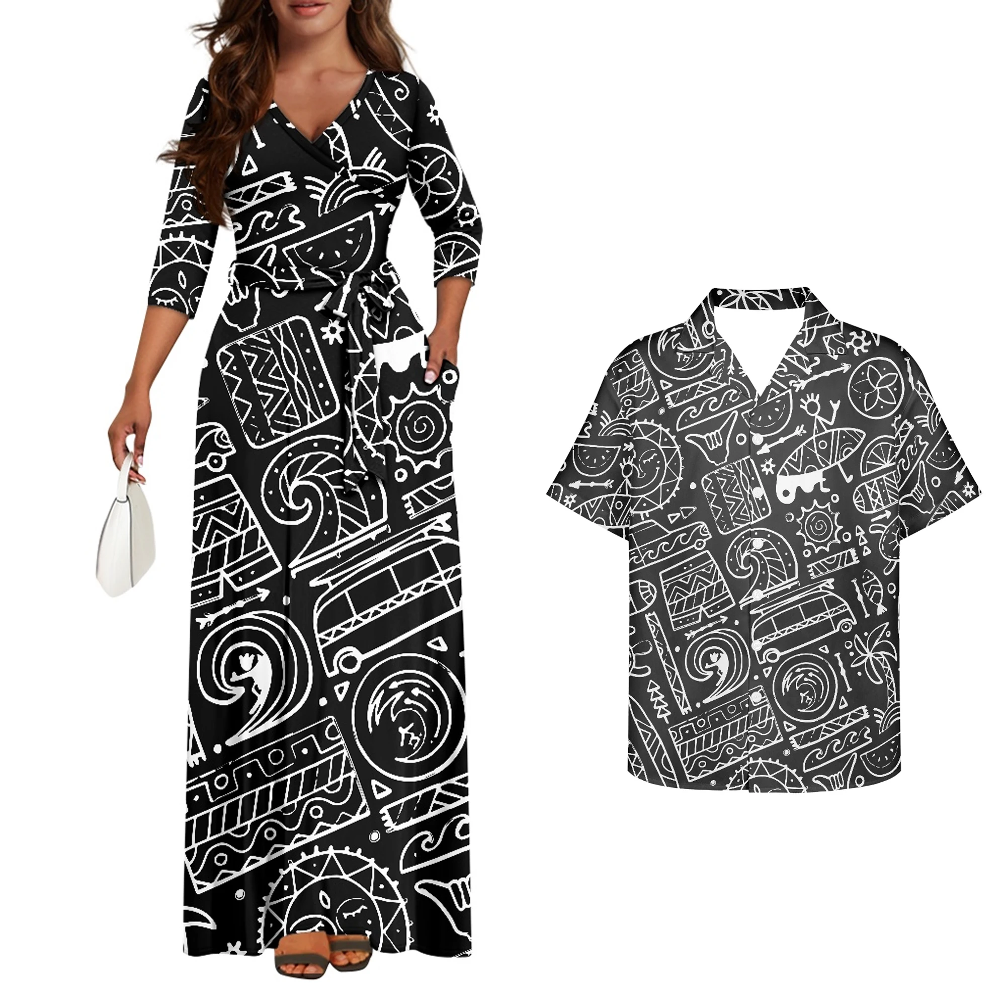 Brown Design Couple Clothing Polynesian Tropical Print Women's