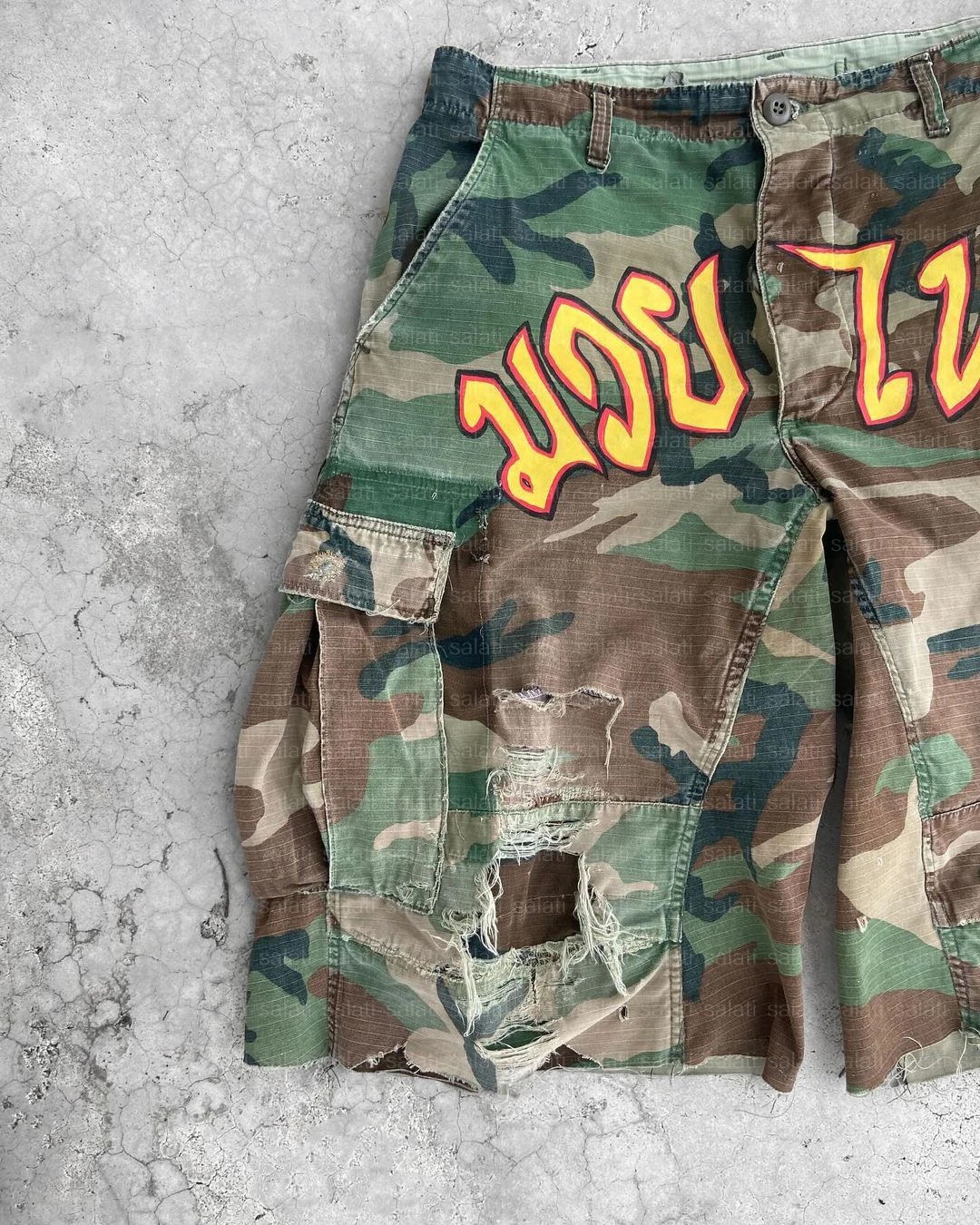 Shorts Manufacturer Bermuda Streetwear Custom Print Heavyweight Baggy Oversized Distressed Camouflage Camo Cargo Shorts for Men gallery 2