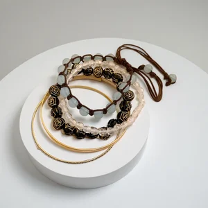 Muxcor Stones Beaded Acrylic Charm Fashion Five-piece Bracelets Set Classic Trendy Fashion Jewelry for Women Girls