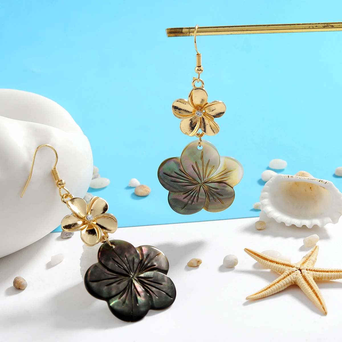 Cheap Cost Low Moq Hawaiian Mother Of Pearl Flower Earrings Jewelry