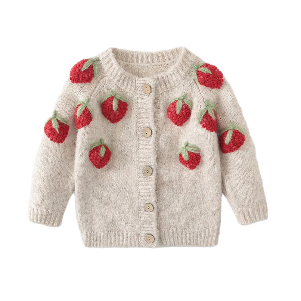 Cárdigan de fresa cálido para otoño e invierno a la moda para niñas, suéter  de lana gruesa, mallas femeninas, Ropa para Niñas, abrigo para niñas