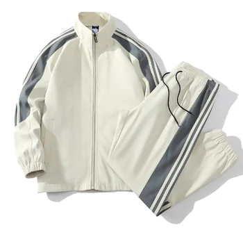 Men's Casual Windbreak Outerwear Sets Woven Printed Striped for Spring Autumn Seasons Breathable Thermal Garments Dyed Clothing
