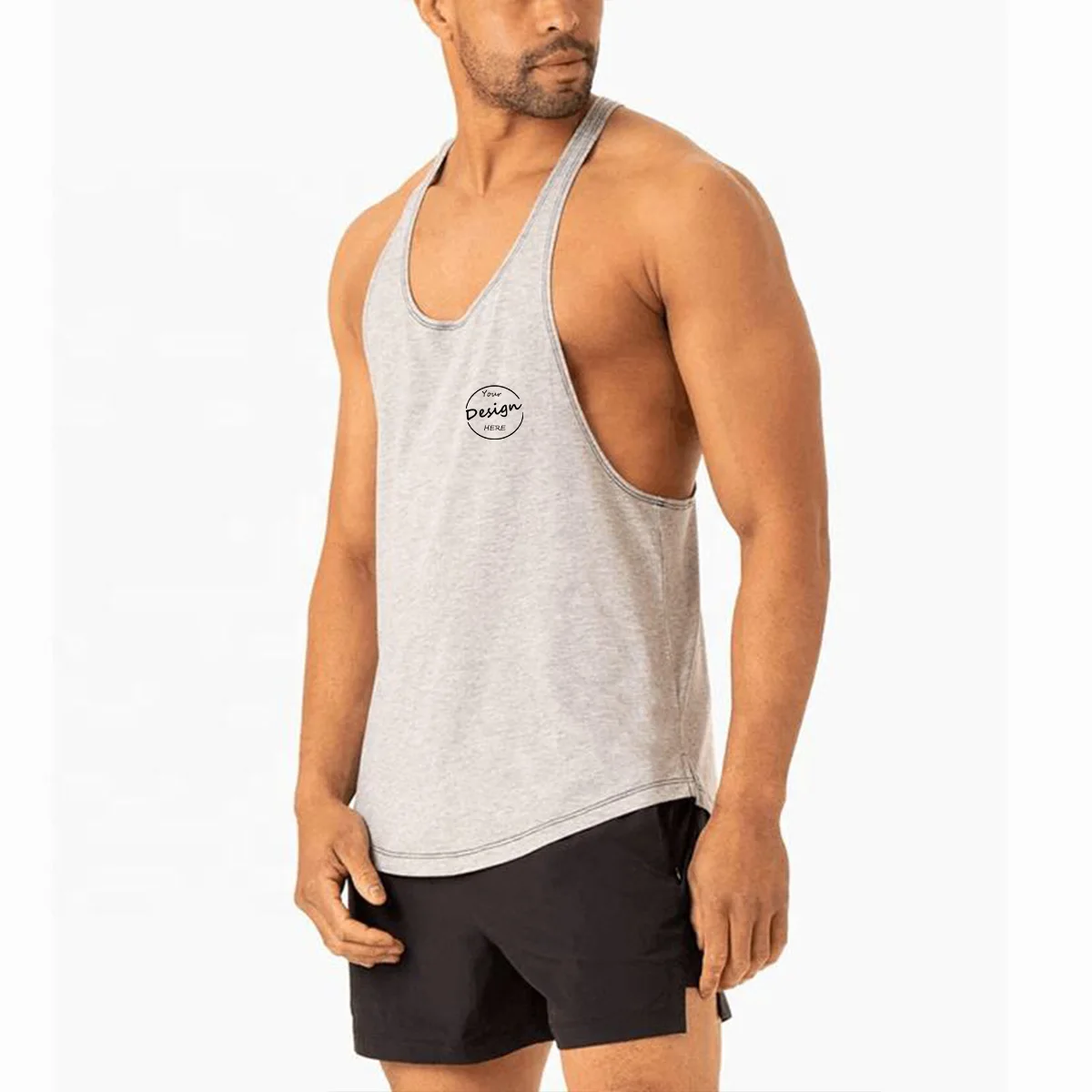 JL1123B Wholesale Mens Tank Top Polyester Workout Gym Y Back Mens Stringer Tank Top for Men