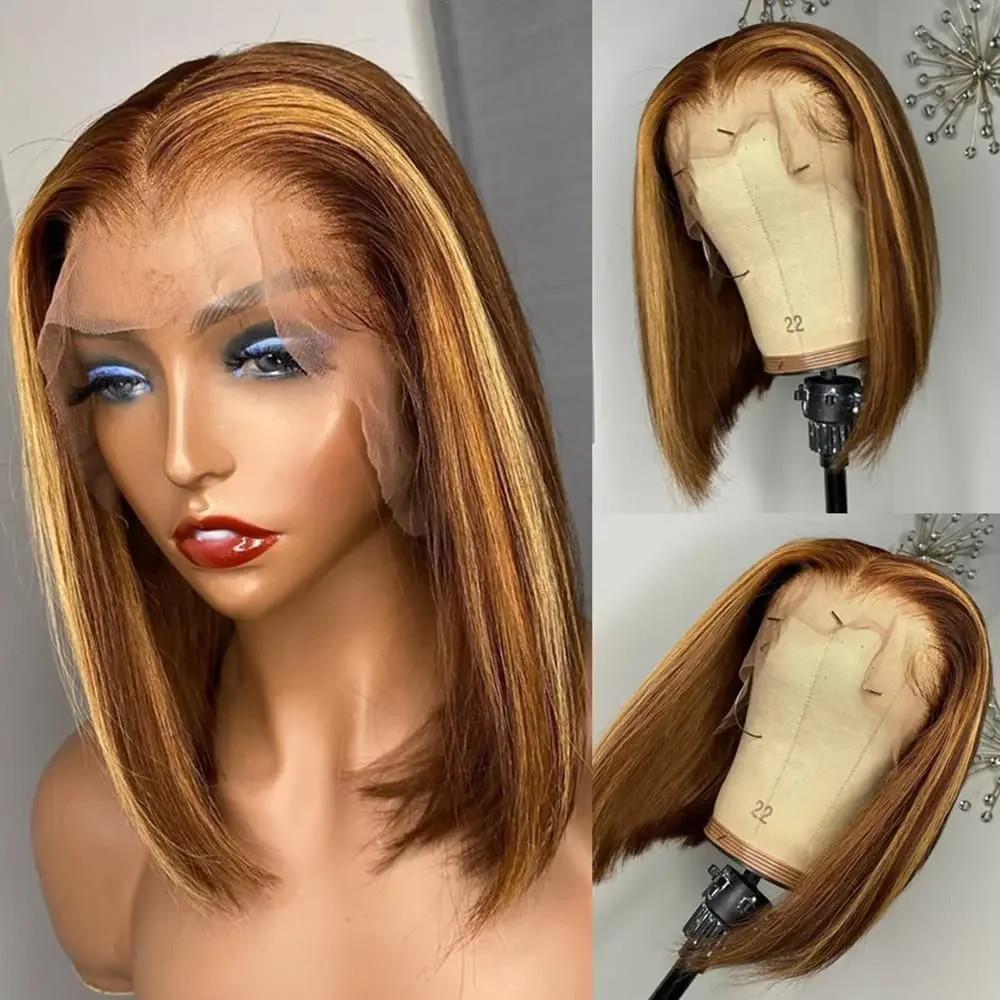 Ginger Brown Lace Front Wig Raw Indian Human Hair Orange Lace Frontal Wig Short Bob Wig_voghion.com