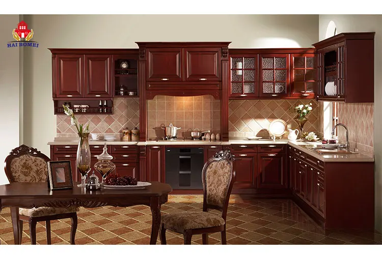 Kitchenette Open Type Red Oak Wood Kitchen Cabinet Kitchen Pantry Cupboards