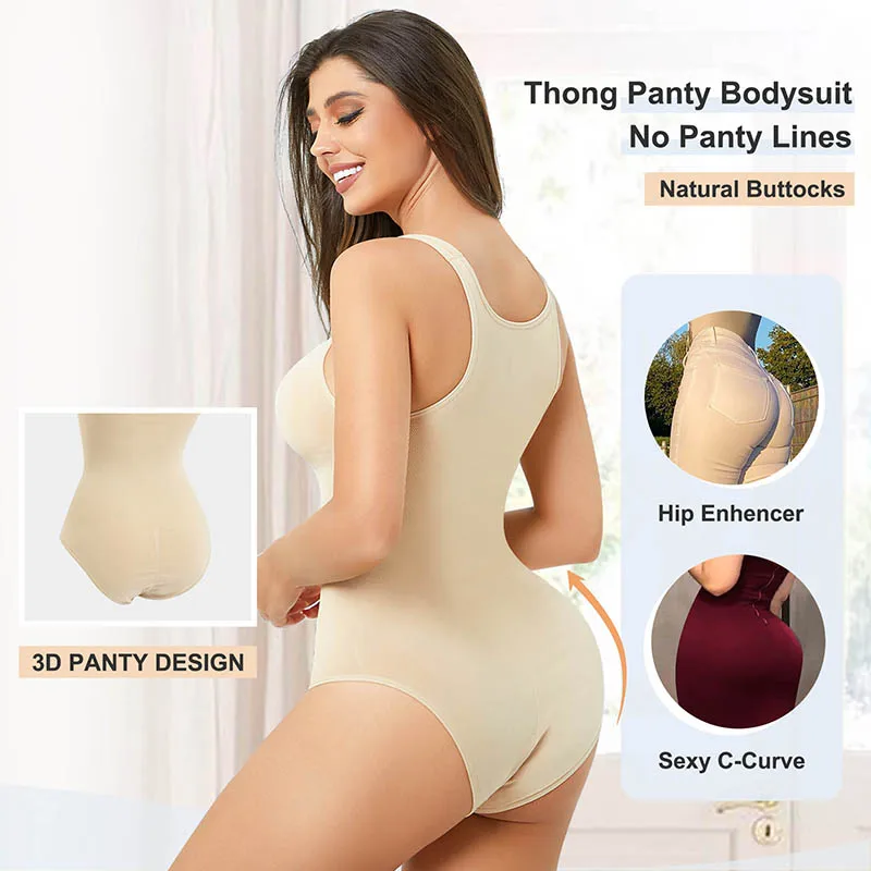 Women Tummy Control Bodysuit Shapewear Thong Slimming Body Shaper Skims Seamless Shapewear