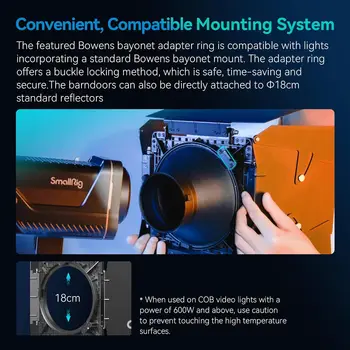 SmallRig 8-Leaf Lighting Barn Doors Bowens Mount Adapter Color Gel Clip and Honeycomb Grid for Smallrig RC120/RC220 for Godox detail image