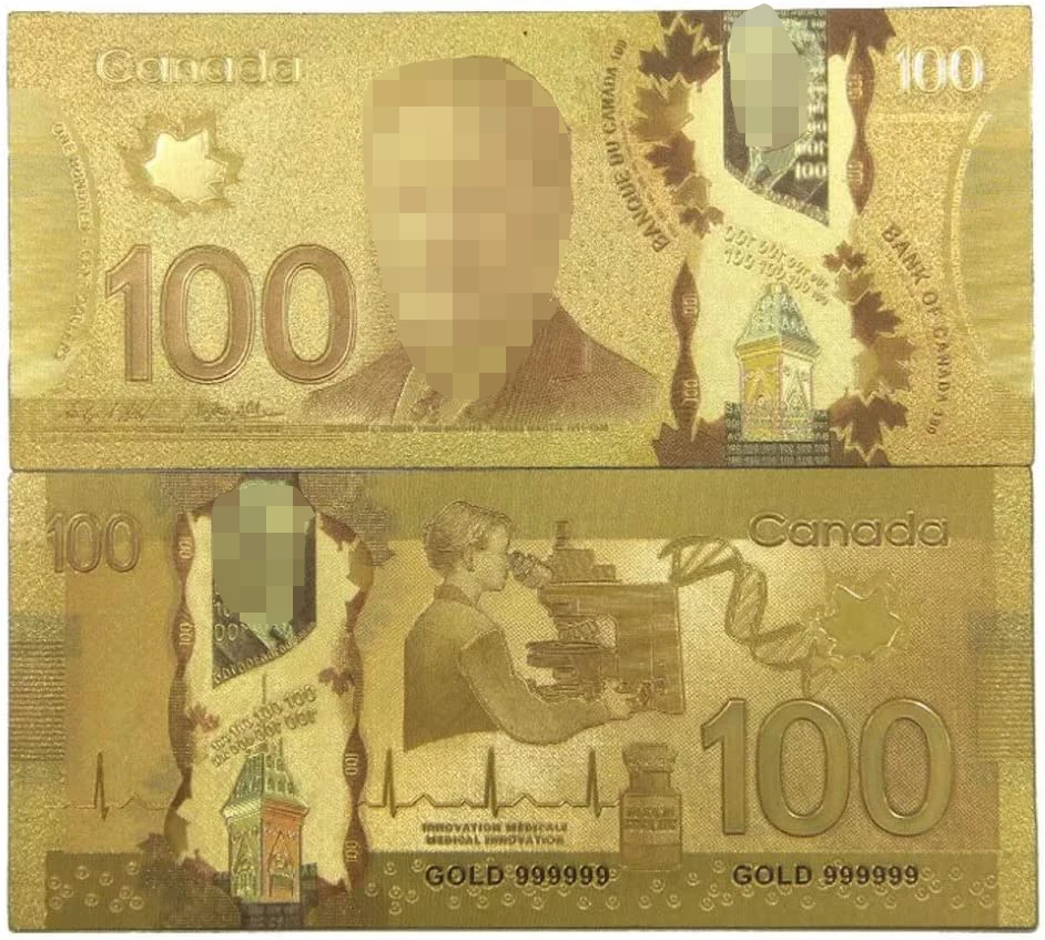 Custom Gold Foil Collection Banknote Canadian 20;50 And 100 Gold Foil