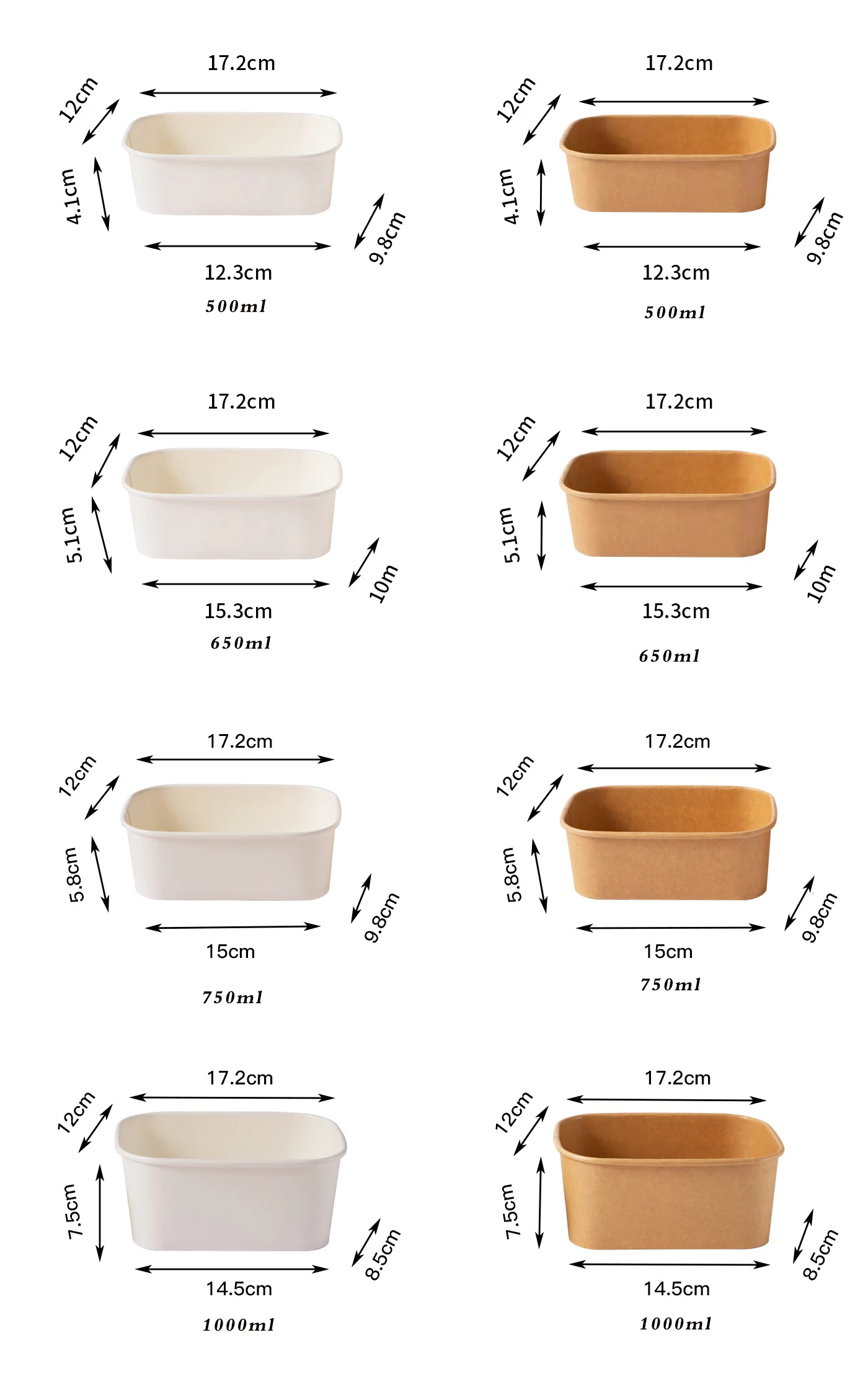 Disposable Kraft Square Bowls 500ml & 650ml