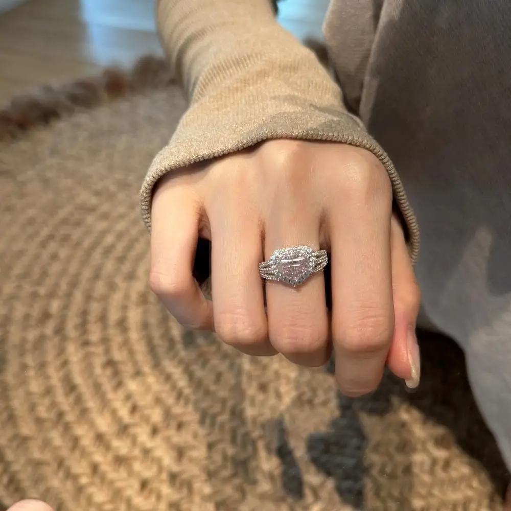 KAKODIY luxury high-end 925 sterling silver engagement women's pink Cubic Zirconia wedding 8A zircon heart-shaped ring detail 5