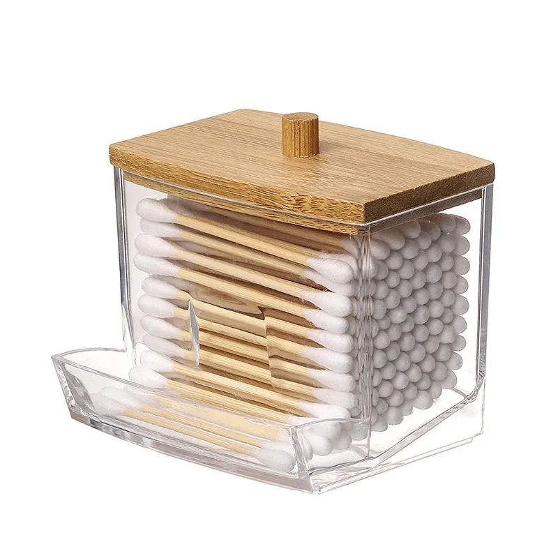 Cotton Pad Buds Container Dispenser Cotton Swab Storage Box With Bamboo ...